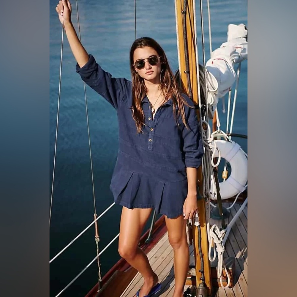 Free People || Free-Est‎ Checkin' In Mini Dress Popover Tunic Navy Blue XS